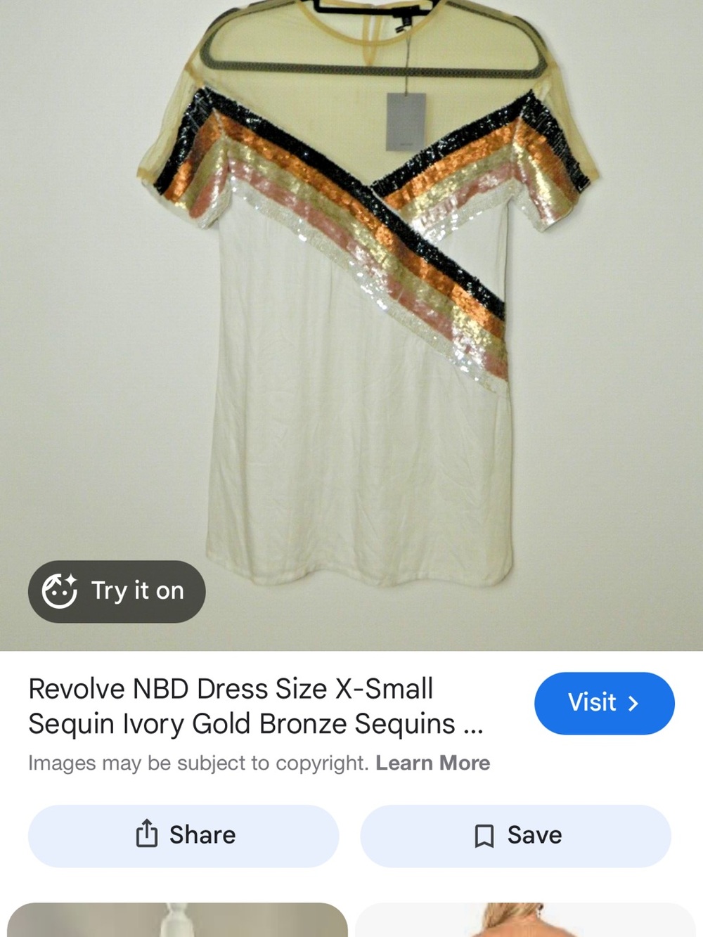 NBD Ivory Dress with Gold, Bronze and Black Sequin Chevron